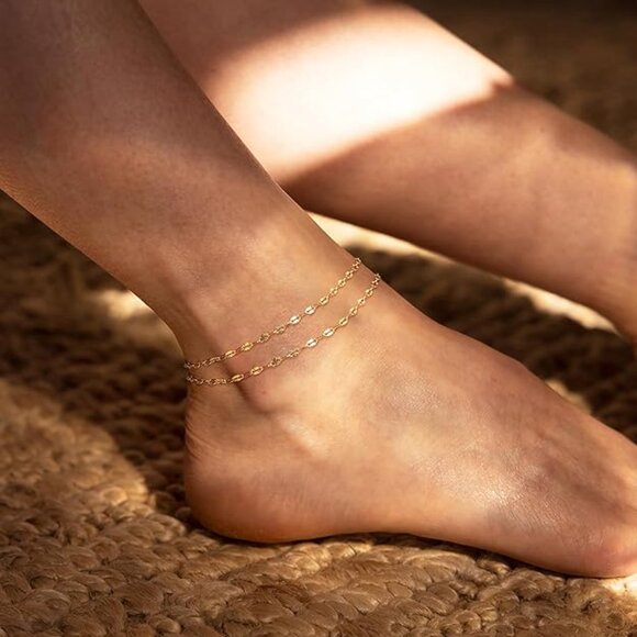 Ankle Bracelets for Women Single Clasp Layered Mirror-Gold - Picture 5 of 7